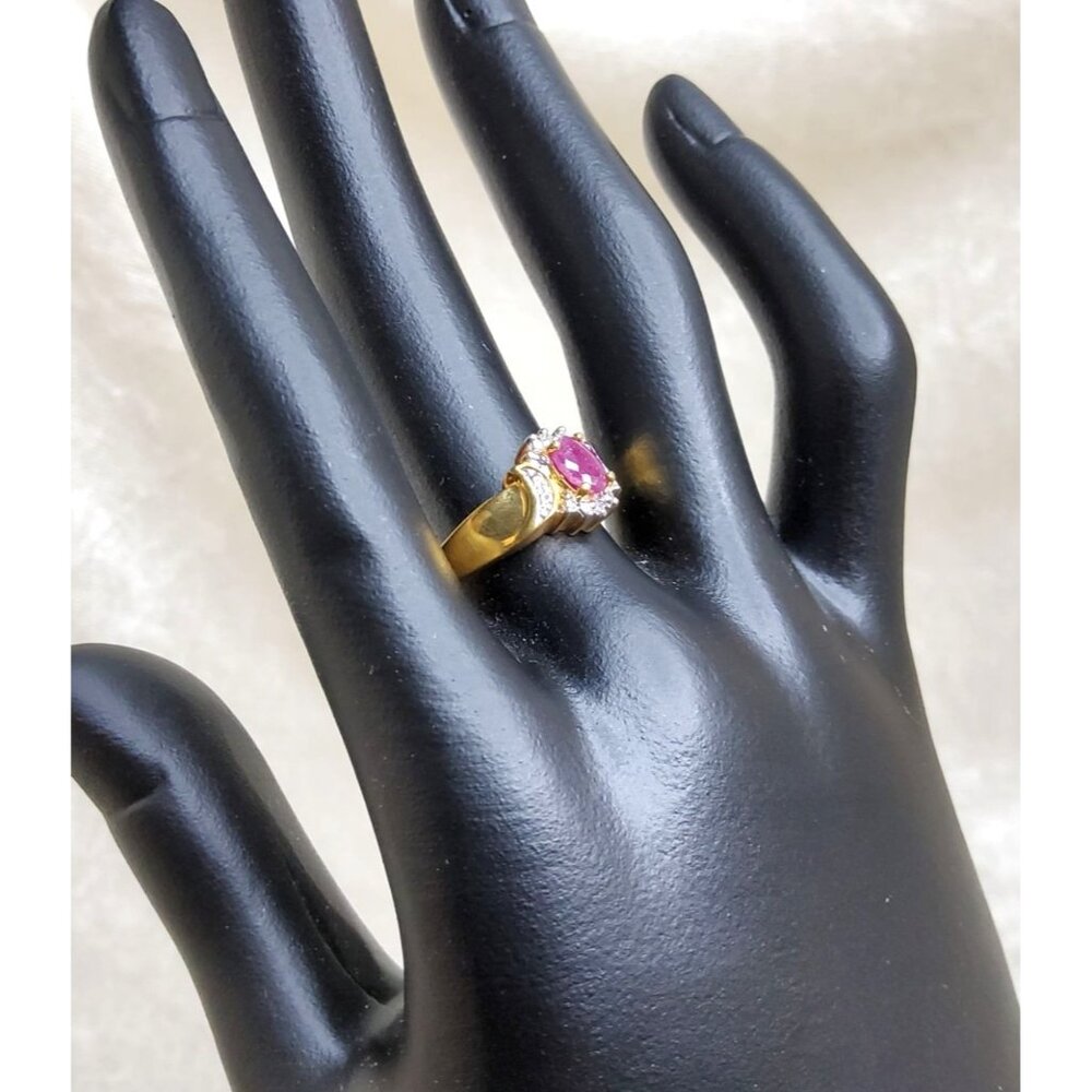 vintage two tone yellow and white gold plated genuine ruby with diamond chips ri - Picture 3 of 15